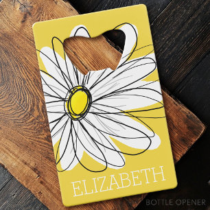 Geel en Witte Whimsical Daisy met de Tekst van de  Kredietkaart Flessenopener