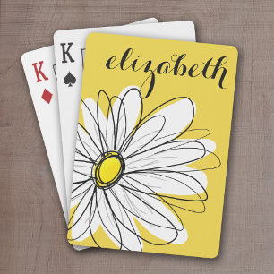 Geel en Witte Whimsical Daisy met de Tekst van de Pokerkaarten