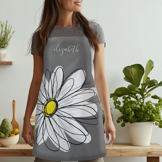 Geel en Witte Whimsical Daisy met de Tekst van de Schort