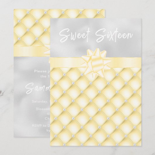 Geel en Zilver Getufte Parels Zoet Zestien Kaart (Voorkant / Achterkant)