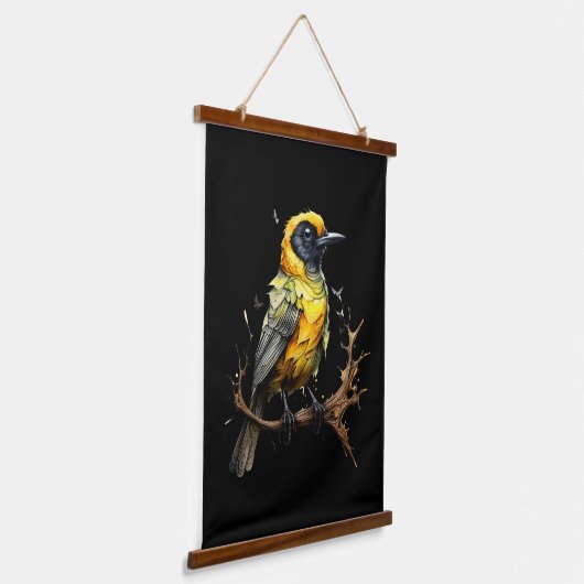 Geel en zwart Abstract Prairie Warbler Hangend Wandkleed (Gebogen)