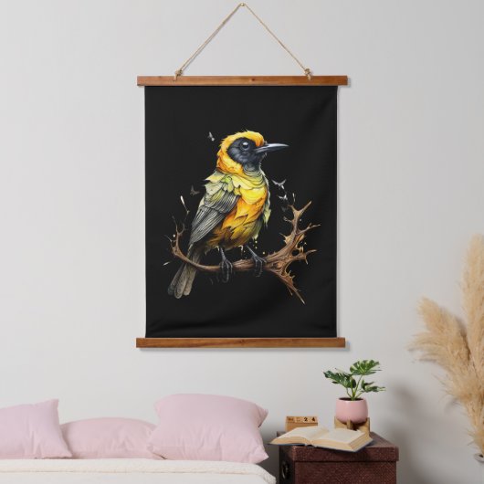 Geel en zwart Abstract Prairie Warbler Hangend Wandkleed (Slaapkamer)