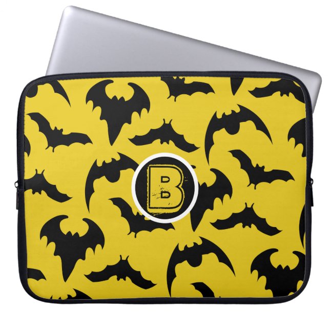 Geel en zwart Bats Halloween Laptop Sleeve (Voorkant)