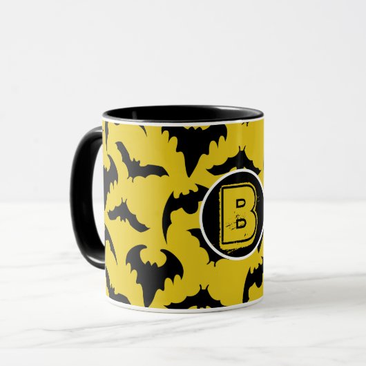 Geel en zwart Bats Halloween Mok (Voorkant links)
