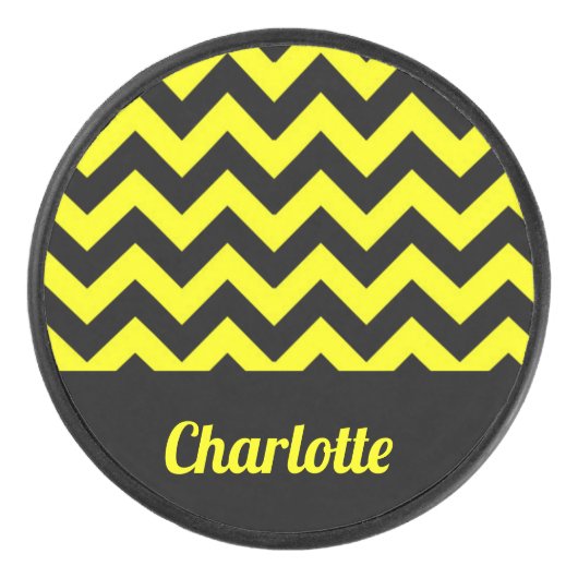 geel en zwart chevron patroon hockey puck (Voorkant)