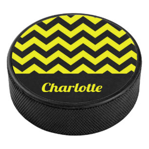 geel en zwart chevron patroon hockey puck