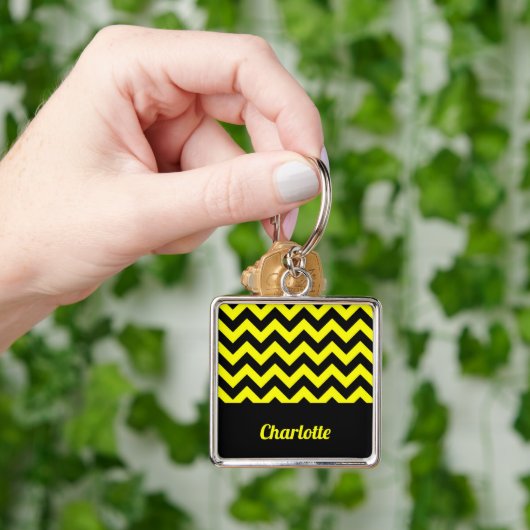  geel en zwart chevron patroon sleutelhanger (Hand)