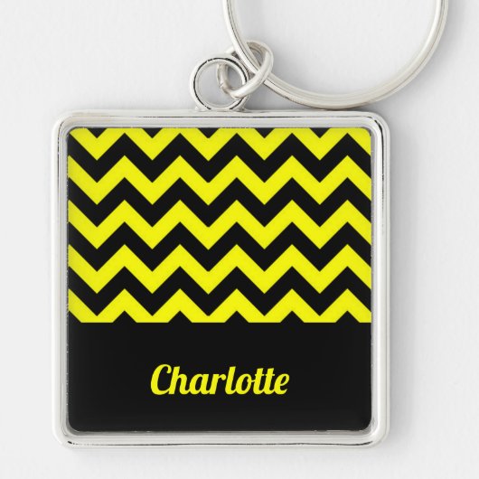  geel en zwart chevron patroon sleutelhanger (Voorkant)