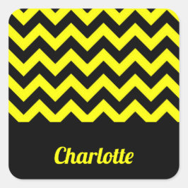  geel en zwart chevron patroon vierkante sticker