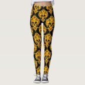Geel en zwart Damask Chic Modern Elegant Patroon Leggings (Voorkant)
