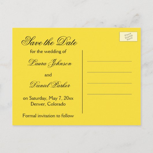 Geel en zwart Damask Save the Date Kaart (Achterkant)
