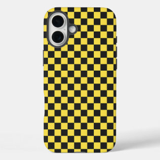 Geel en zwart dambordpatroon iPhone 16 plus hoesje