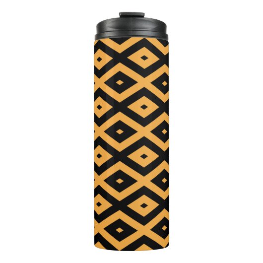 Geel en zwart diamantpatroon thermosbeker (Voorkant)