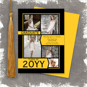 Geel en zwart fotocollage klasse Afstuderen Aankondiging