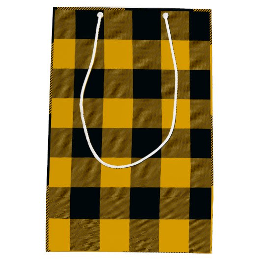 Geel en zwart Gecontroleerd vierkant buffel Medium Cadeauzakje (Achterkant)