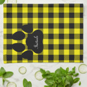 Geel en zwart geruite paw print keukenhanddoek (Gevouwen)