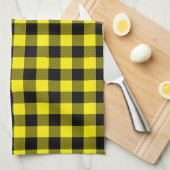 Geel en zwart geruite paw print keukenhanddoek (Quarter Fold)