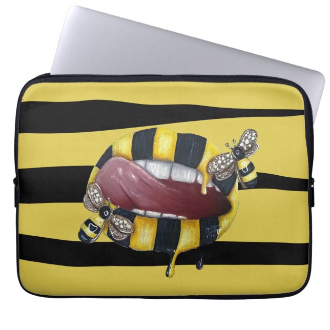 Geel en zwart gestreept laptop sleeve (Voorkant)