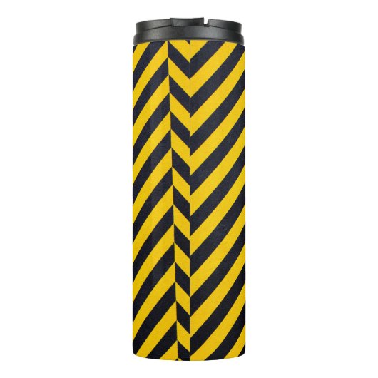 Geel en zwart gestreepte textiel thermosbeker (Achterkant)