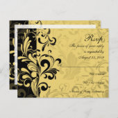 Geel en Zwart Hedendaagse Swirl RSVP Reactie Uitnodiging Briefkaart (Voorkant / Achterkant)
