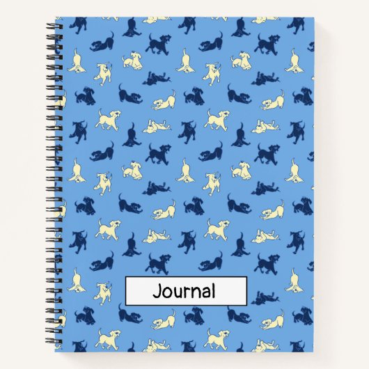 Geel en Zwart Lab Puppies Blauw Custom Large Notitieboek (Voorkant)