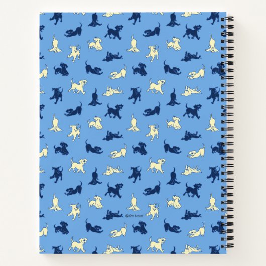 Geel en Zwart Lab Puppies Blauw Custom Large Notitieboek (Achterkant)