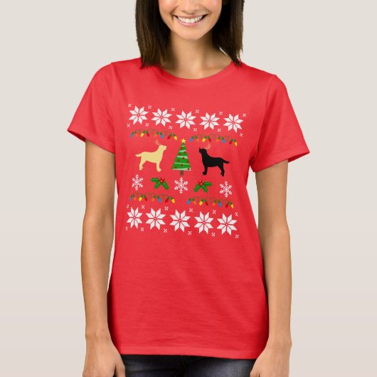 Geel en zwart Labrador Ugly Christmas T-shirt (Voorkant)