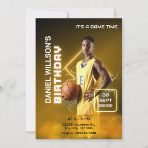 Geel en zwart modern basketbal foto verjaardag  kaart
