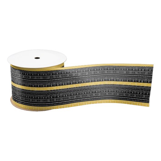 Geel en zwart Modern Mudcloth Satijn Lint (Spoel)