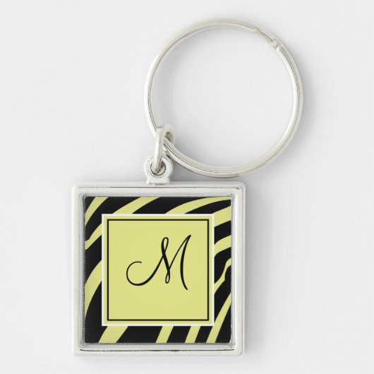 Geel en zwart Monogram Zebra Print Sleutelhanger (Voorkant)