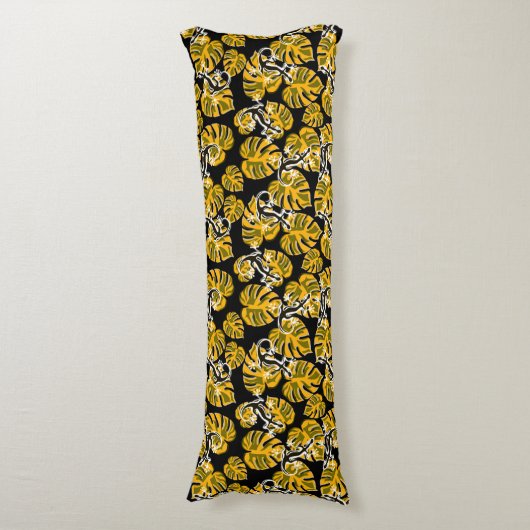Geel en zwart patroon - gekko's en bladeren lichaamskussen (Voorkant Verticaal)