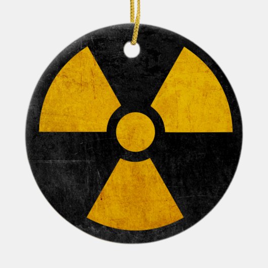 Geel en zwart radioactief kernreactorkeram keramisch ornament (Voorkant)