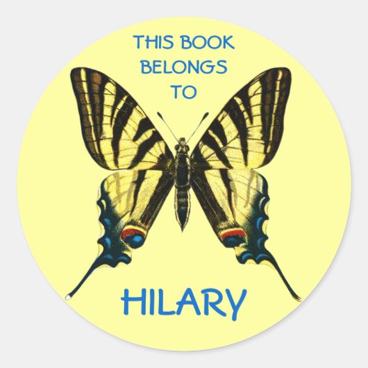 Geel en Zwart  Vlinder Ronde Sticker (Voorkant)