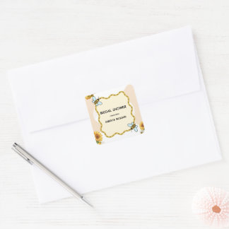 geel en zwart waterverf bruidsdouche vierkante sticker
