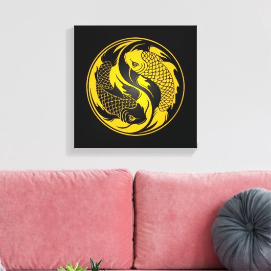 Geel en Zwart Yin Yang Koi Vis Canvas Afdruk (Insitu (Woonkamer))
