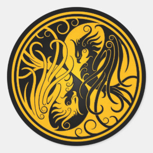 Geel en zwart Yin Yang Phoenix Ronde Sticker