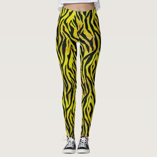 Geel en zwart Zebra print Leggings (Voorkant)