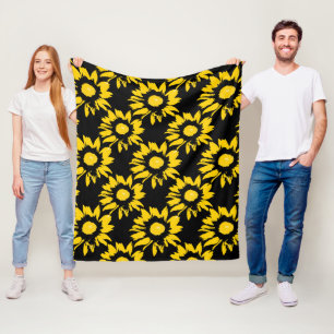 Geel en zwart zonnebloempatroon fleece deken