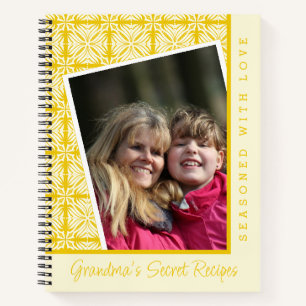 Geel Floral Patroon Aangepaste foto Grootma Recipe Notitieboek