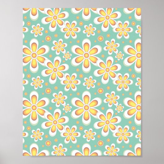 Geel Floral Pattern Poster (Voorkant)