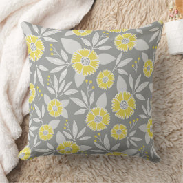 Geel Floral Pillow Hoesje, grijs en geel Kussen