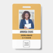 Geel | Foto Medewerker Logo of QR CODE Beveiliging Badge (Voorzijde)