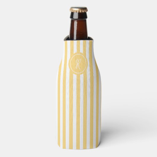 Geel Frans strand Stripe gepersonaliseerd monogram Flesjeskoeler (Fles Voorkant)