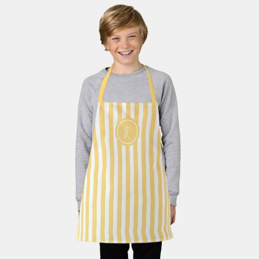 Geel Frans strand Stripe gepersonaliseerd monogram Schort (Gedragen)