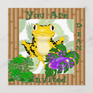 GEEL FROG MET LIZARD CUTE Kinder uitnodiging
