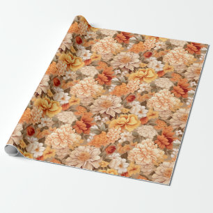 geel gebrande oranje beige bruine bloemen cadeaupapier