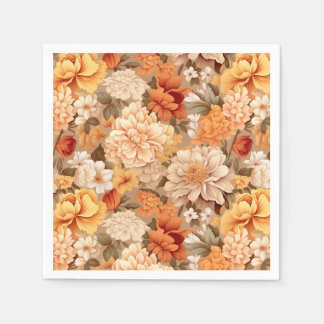  geel gebrande oranje beige bruine bloemen servet