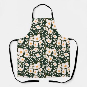 Geel Gecentreerde Witte Bloemen & Groene Achtergro Schort