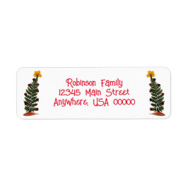 Geel Gedroogde Druk Bloem Kerstboom Etiket