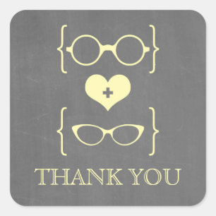 Geel geeky glazen karton Hartelijk dank, Stickers